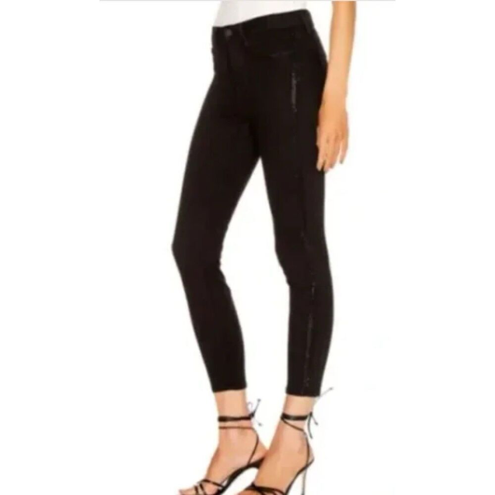 L’AGENCE Size 25 Margot Black‎ Crystal Tuxedo Stripe High Rise Black Jeans